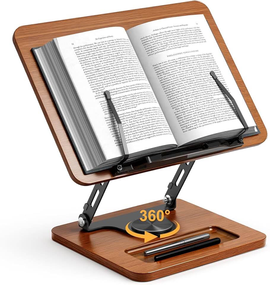 Adjustable 360° Rotating Book Stand with Page Clip