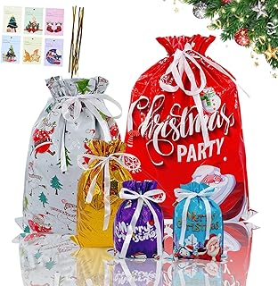 Christmas Drawstring Gift Bag Set with Greeting Cards