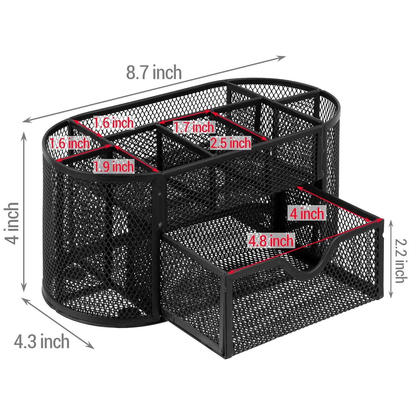 Metal Wire Mesh Desktop Organizer with 8 Compartments