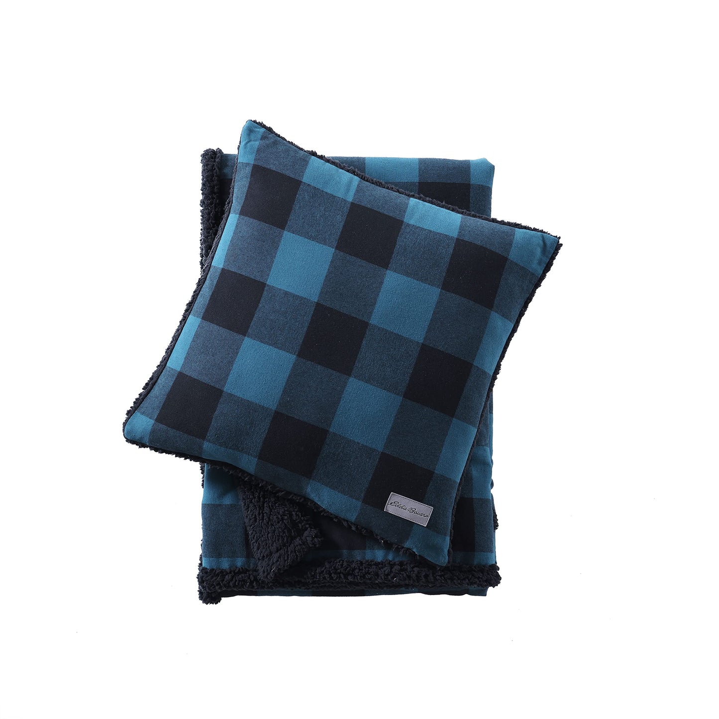 Throw Blanket with Pillow Cover Reversible Bedding Set, Buffalo Plaid Home Decor for All Seasons, 50" x 60", Blue/Black