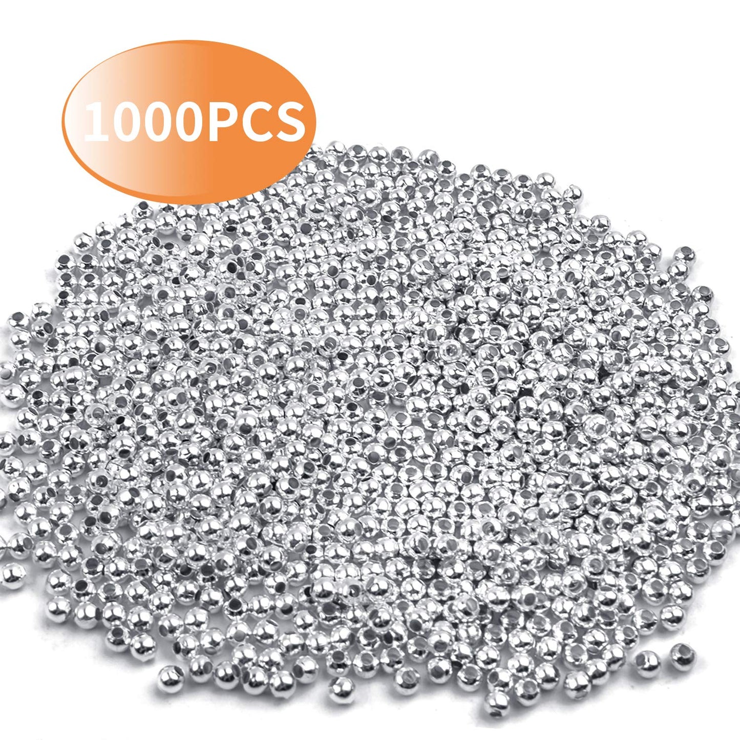 3mm Silver Crimp Beads for Jewelry Making, 1000 Pieces