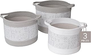 Set of 3 Zoo Animal Print Storage Baskets for Nursery or Playroom