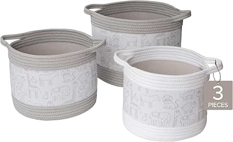 Set of 3 Zoo Animal Print Storage Baskets for Nursery or Playroom