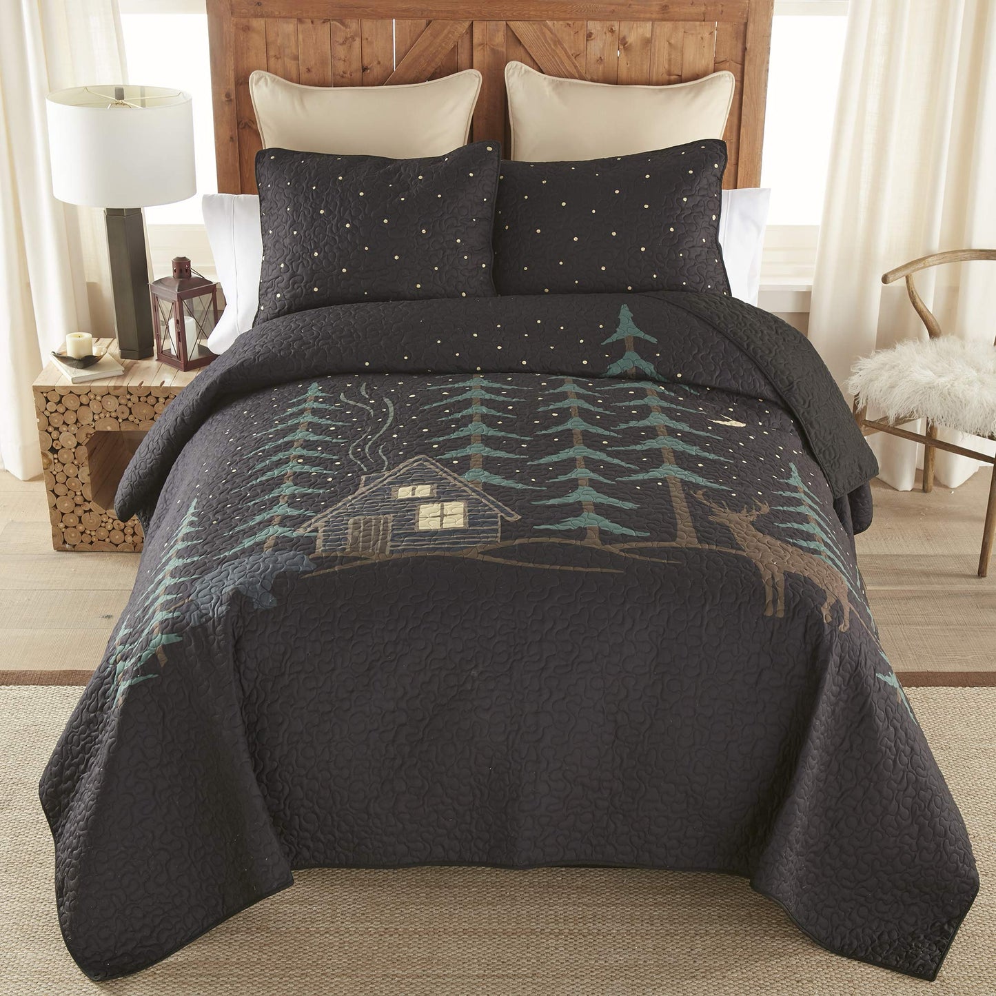 Full/Queen Bedding Set  3 Piece  Evening Lodge Quilt Set with Full/Queen Quilt and Standard Pillow Shams  Fits Queen Size and Full Size Beds  Machine Washable