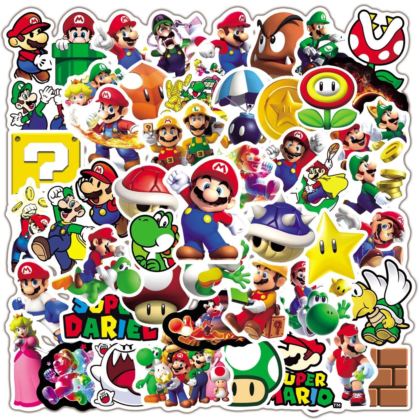 50 Cartoon Mario Stickers for Kids and Teens