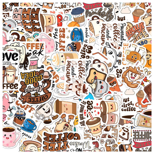 Cute Coffee Cartoon Vinyl Stickers Pack for Kids and Adults