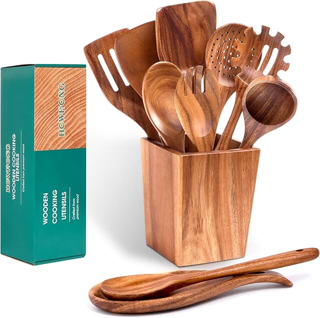 11-Piece Natural Acacia Wooden Cooking Utensil Set