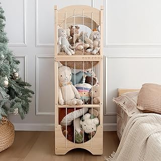 Wooden Teddy Bear Storage Organizer with Wheels