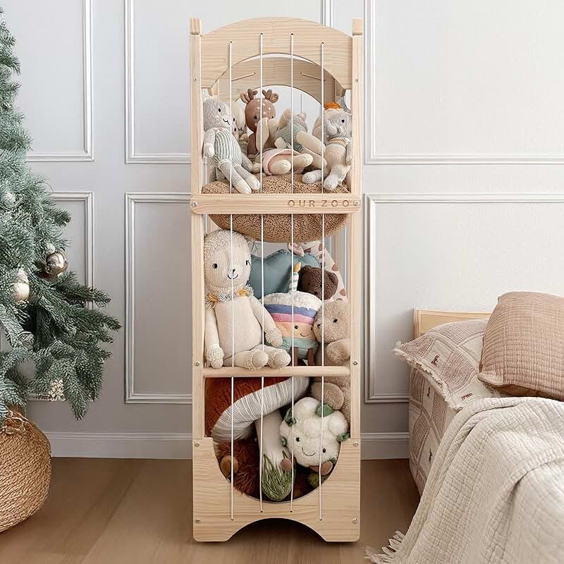 Wooden Teddy Bear Storage Organizer with Wheels