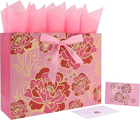 Large Pink Gift Bag with Card and Tissue