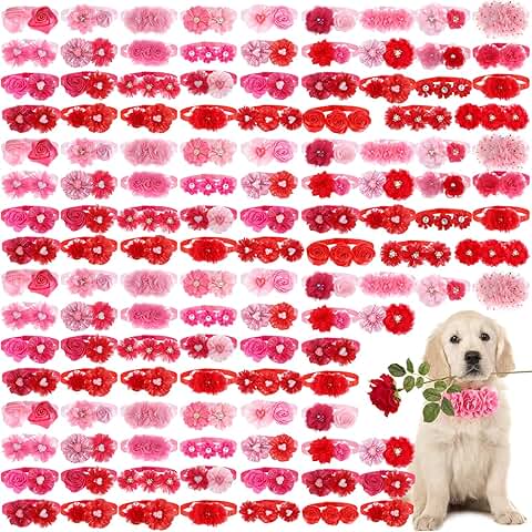 150 Pink and Red Dog Collars with Rhinestones and Bows