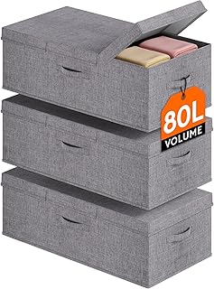 Set of 3 Under Bed Storage Bins, 80L, 9.8 Inch Tall