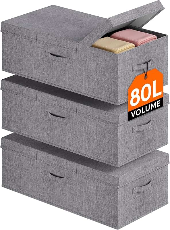 Set of 3 Under Bed Storage Bins, 80L, 9.8 Inch Tall