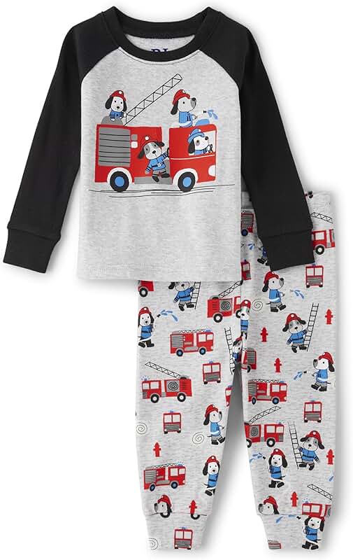 Baby Boys' Fire Dogs Long Sleeve Top and Pants Pajama Set