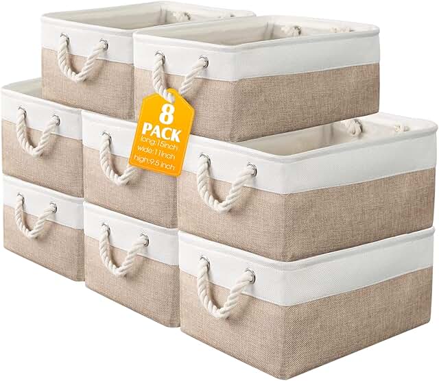 8 Pack Collapsible Fabric Storage Bins with Handles