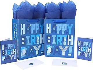 Set of 2 Blue Gift Bags with Card and Tissue