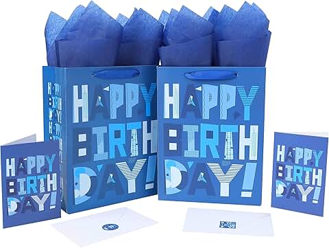 Set of 2 Blue Gift Bags with Card and Tissue