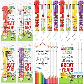 Set of 24 colorful retractable ballpoint pens with greeting cards