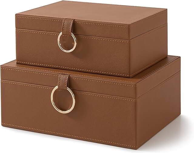 Set of Two Faux Leather Storage Boxes with Lids