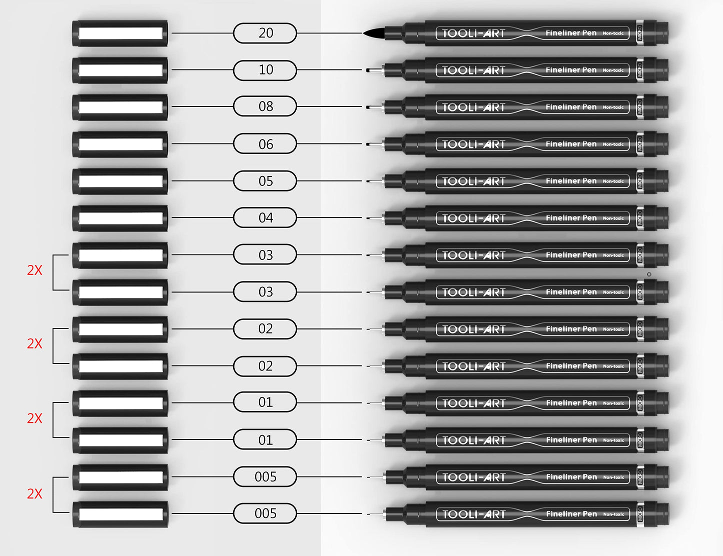 14 Microline Pens Set with Case Black