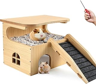 Large Wooden Guinea Pig Hideout with Stairs and Mat