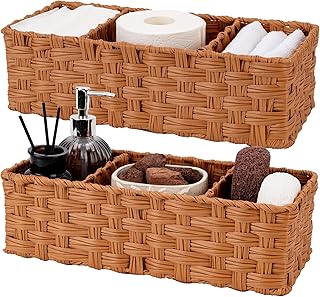 Bathroom Toilet Organizer with 3 Wicker Baskets, 2-Pack