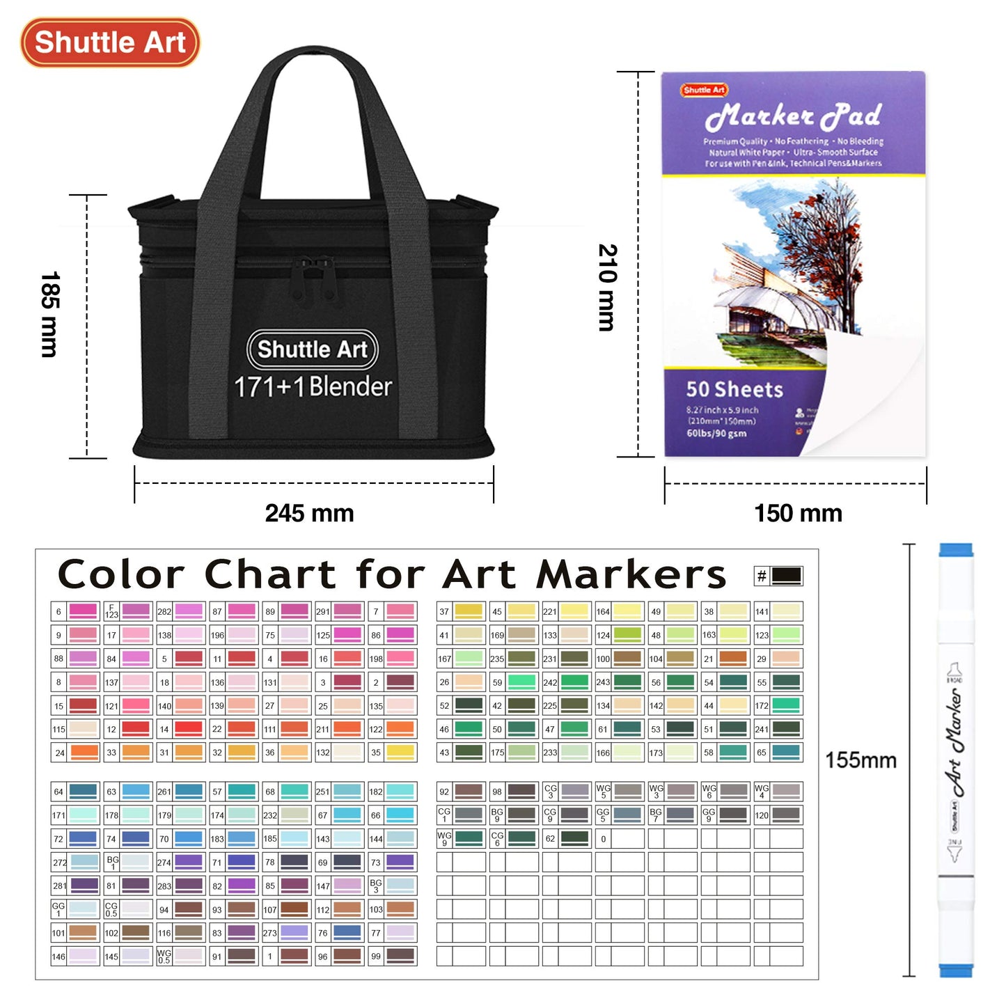 172 Colors Dual Tip Alcohol Markers Set with Case
