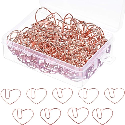 100 Mini Heart-Shaped Metal Paper Clips in Rose Gold
