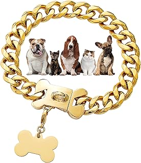 Gold 19mm Cuban Link Dog Collar with Snap Buckle