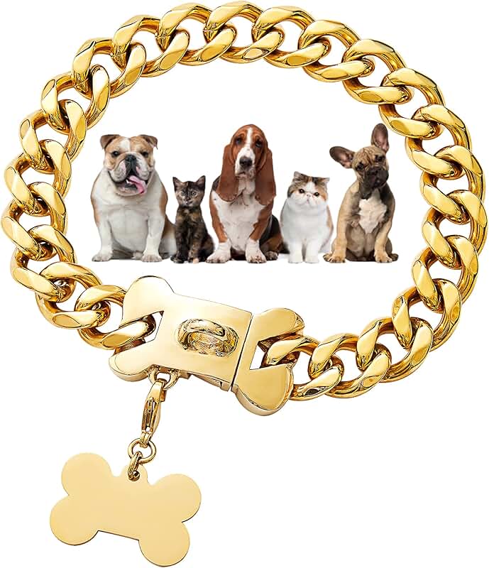 Gold 19mm Cuban Link Dog Collar with Snap Buckle