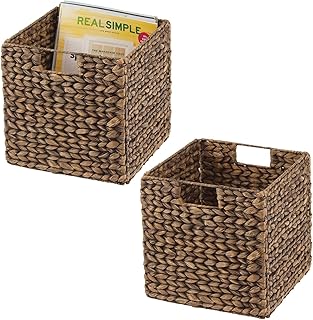 Natural Woven Hyacinth Cube Organizer Baskets, 2 Pack