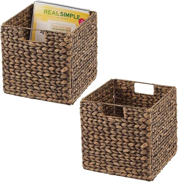 Natural Woven Hyacinth Cube Organizer Baskets, 2 Pack