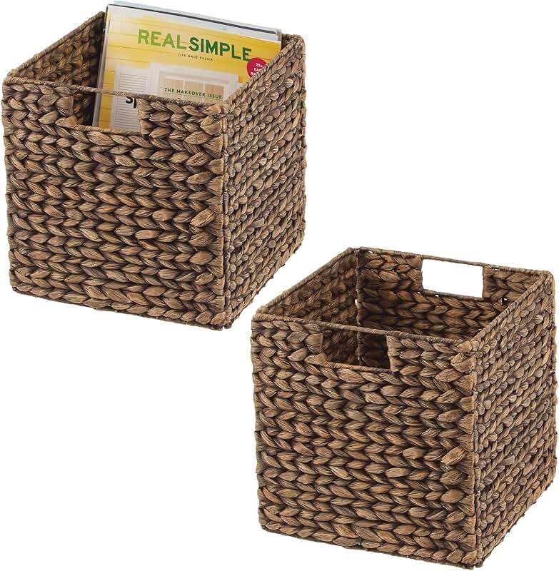 Natural Woven Hyacinth Cube Organizer Baskets, 2 Pack