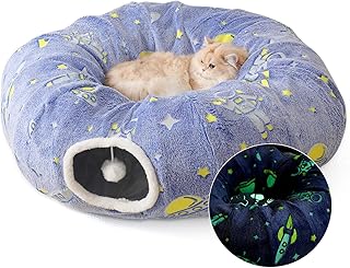Large Glow-in-the-Dark Cat Tunnel with Cushion and Plush Toy