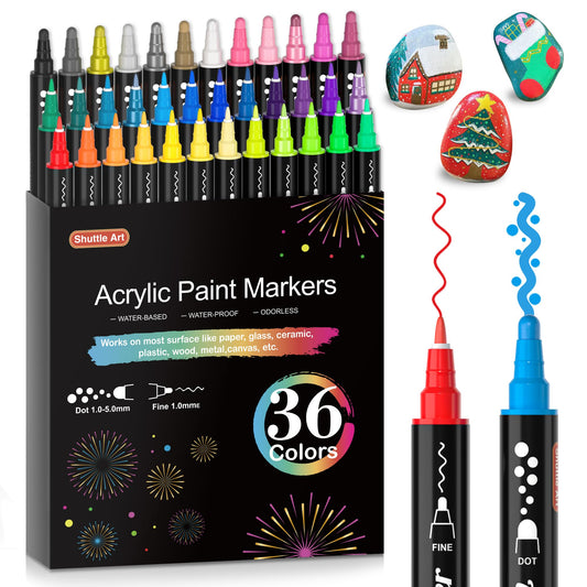 36 Colors Dual Tip Acrylic Paint Markers Set