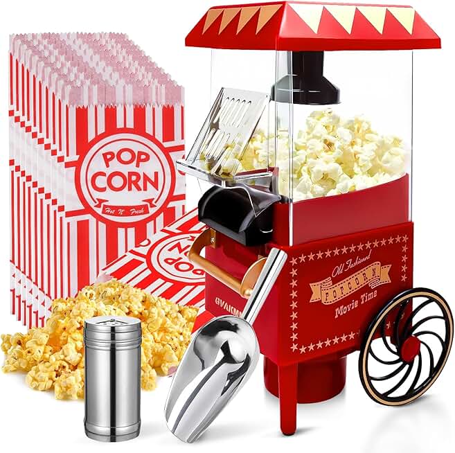 Hot Air Popcorn Maker, 10-Cup, Compact and Retro Style