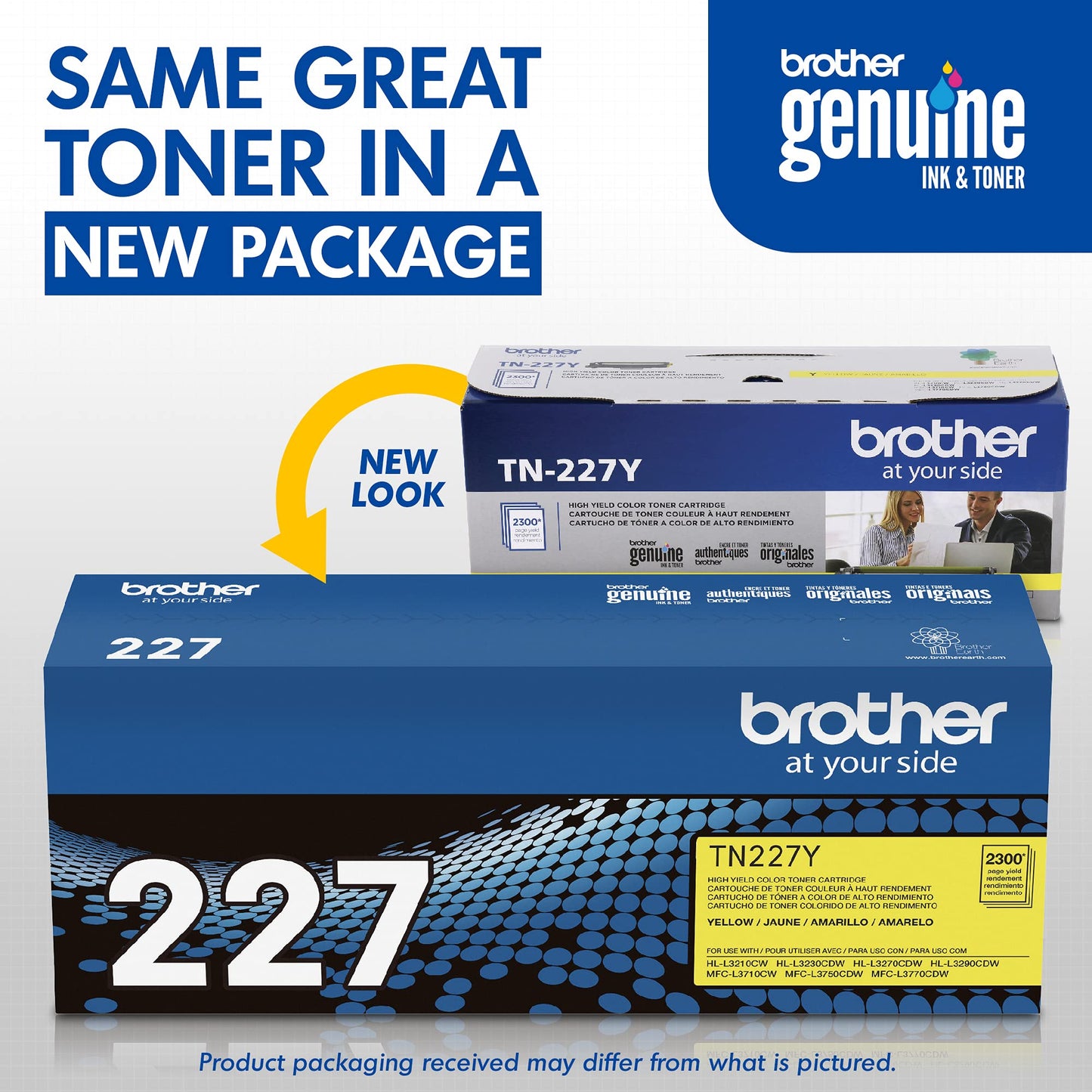 Genuine TN227Y, High Yield Toner Cartridge, Replacement Yellow Toner, Page Yield Up to 2,300 Pages, TN227, Dash Replenishment Cartridge, 15.3 x 4.1 x 6.1 inches