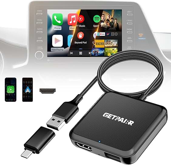 4-in-1 Car TV Adapter with HDMI, Wireless CarPlay & Android Auto
