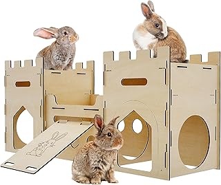 Large Wooden Bunny Castle with Climbing and Hideout
