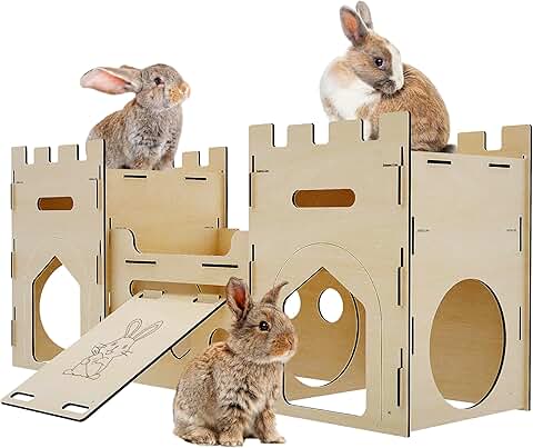 Large Wooden Bunny Castle with Climbing and Hideout