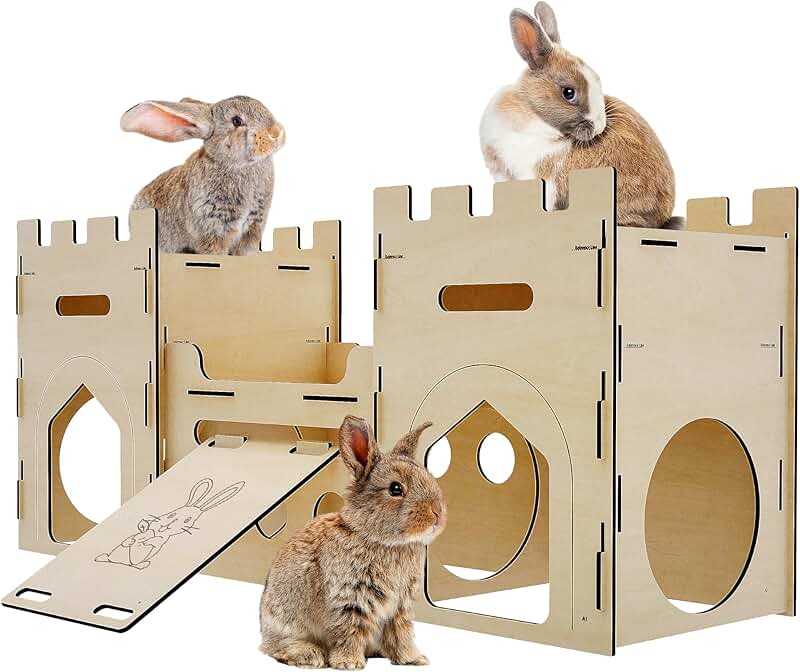 Large Wooden Bunny Castle with Climbing and Hideout