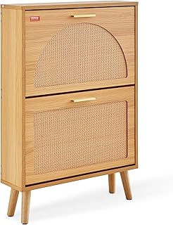 Shoe Cabinet with 2 Flip Drawers and Rattan Doors