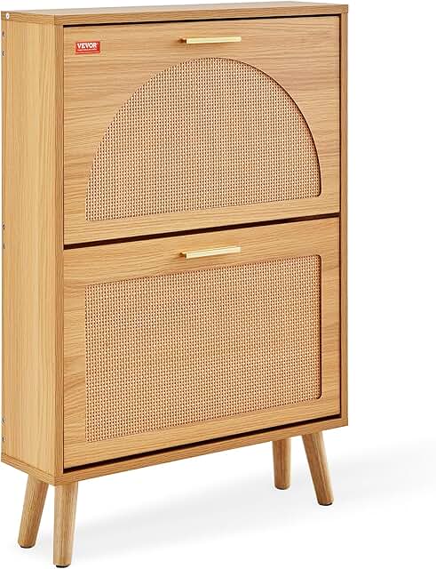 Shoe Cabinet with 2 Flip Drawers and Rattan Doors