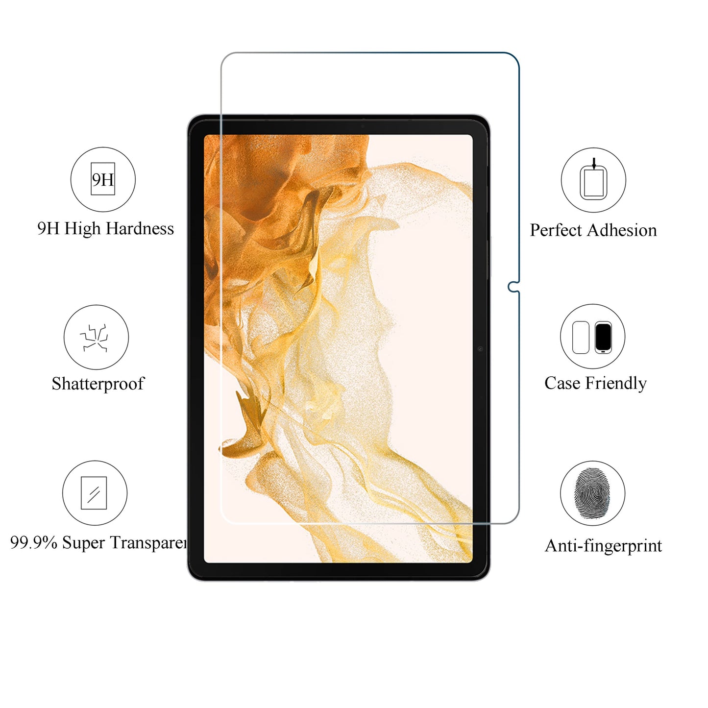Screen Protector For Galaxy Tab S8 / Galaxy Tab S7, 11 inch 2Pack Tempered Glass 9H Hardness 2.5D Edge Ultra Clear Anti Scratch Case Friendly