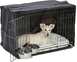 Medium Dog Crate with Bed Cover and Bowls