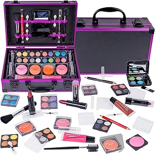 Purple Carry All Makeup Train Case with Pro Makeup Set