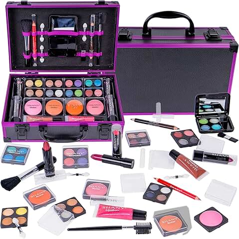 Purple Carry All Makeup Train Case with Pro Makeup Set