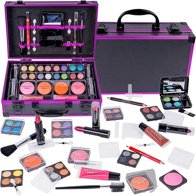Purple Carry All Makeup Train Case with Pro Makeup Set