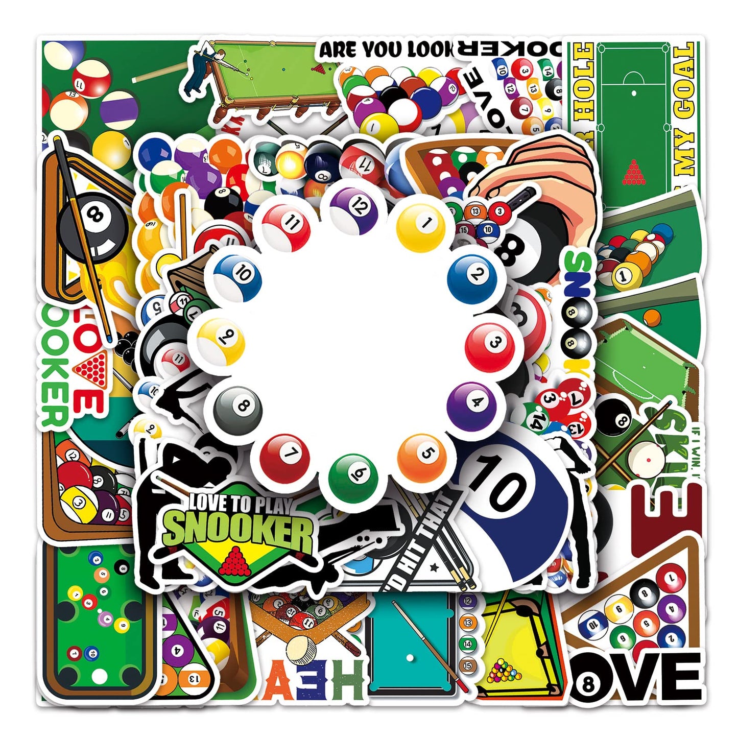 50 Waterproof Billiards Stickers for Kids and Teens