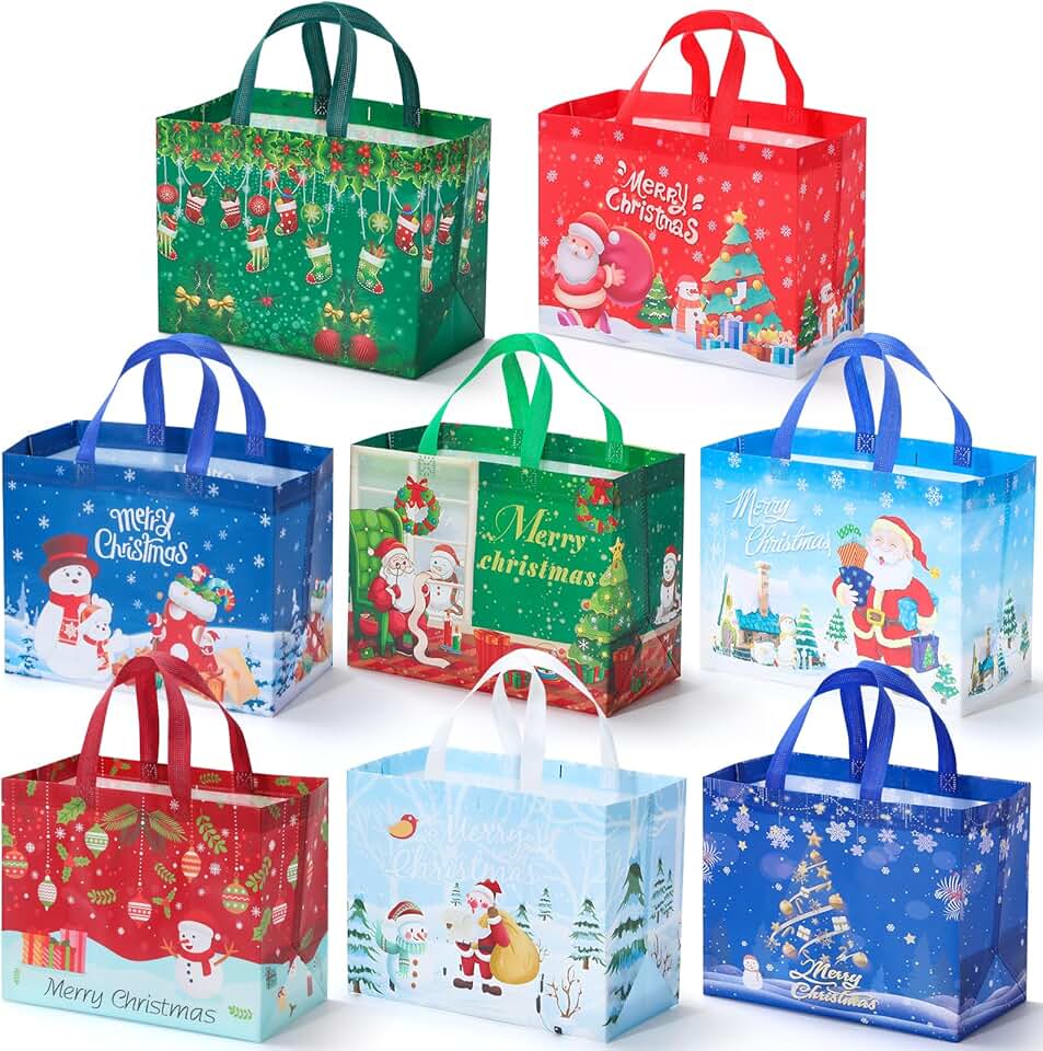 24 Large Reusable Christmas Gift Bags with Handles